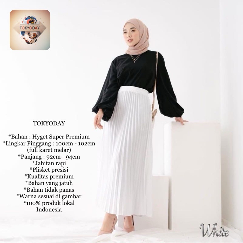 Rok Panjang Wanita / Rok Plisket Panjang / Rok Plisket Hyget / Rok Warna Putih