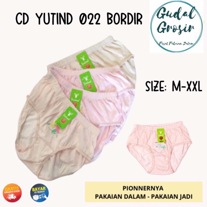 12Pcs CD Celana Dalam Wanita Yutind Motif Bordir Bunga