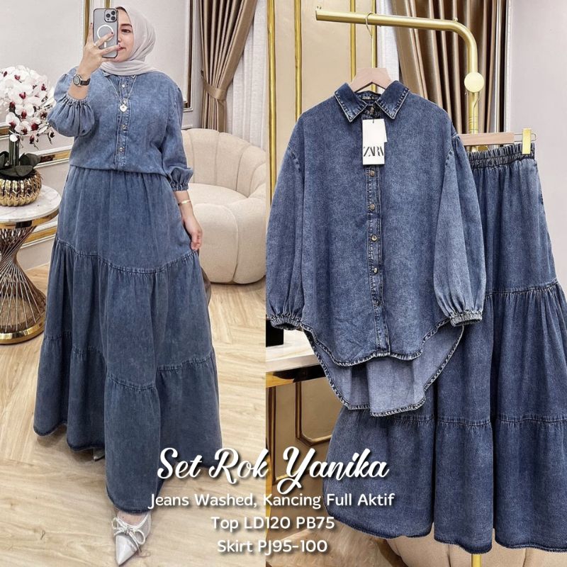 SET ROK JEANS YANIKA | QUEEN SET JEANS | SET ROK JEANS WASHED TERBARU VIRAL