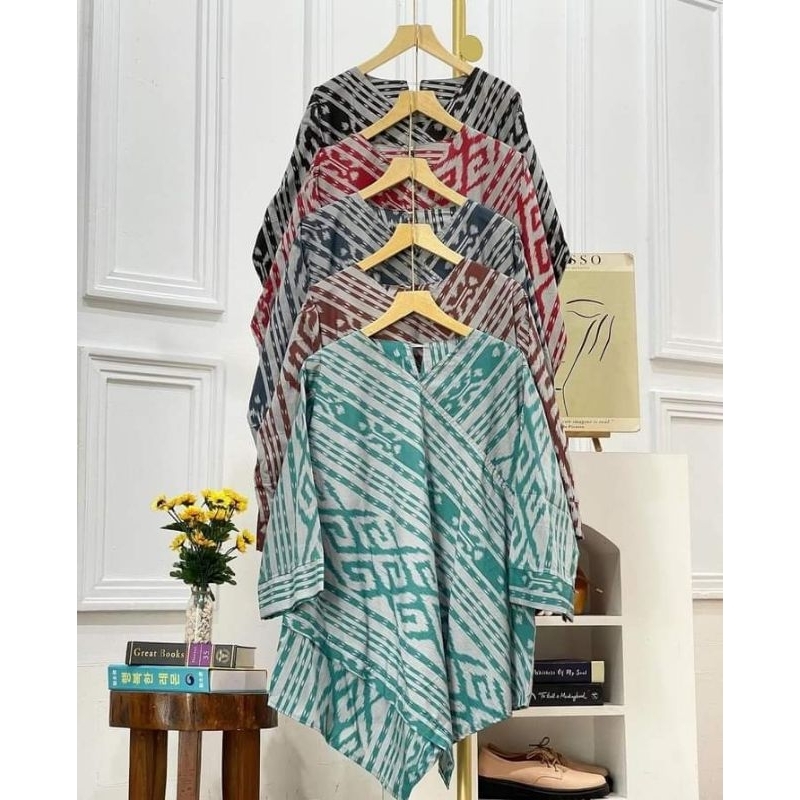 BLUS BATIK UKEL JUNJING MOTIF LAWASAN COKLAT KEKINIAN MURAH ATASAN BATIK MURAH