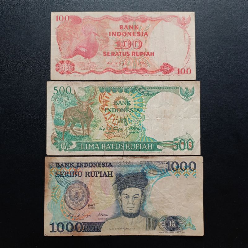 Koleksi Uang Kuno Kertas Indonesia tahun 80an Rp 100 500 1000 Rupiah 1984 1987 1988 Asli