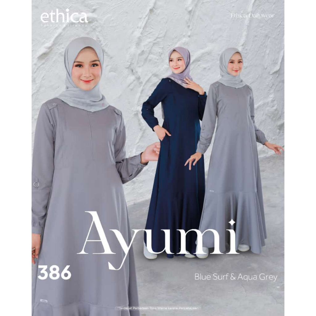 Ayumi 386 Blue Surf, Aqua Grey, Original by Ethica || Gamis Wanita || Baju Wanita || Bisa COD