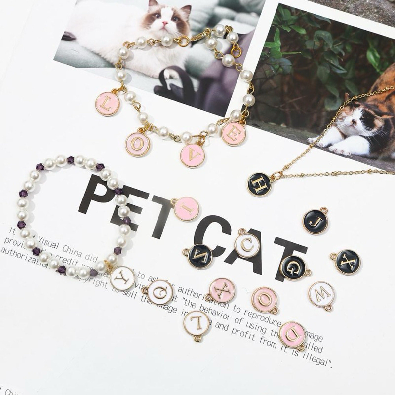 RB DIY 10 pcs Charm Huruf Enamel Epoxy Putih bulat bandul 10pcs