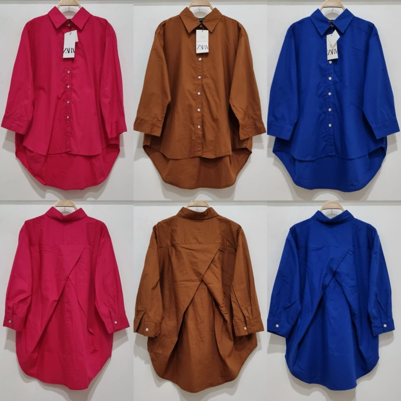 Kemeja Wanita Zara Katun Premium / Kemeja zara silang Belakang