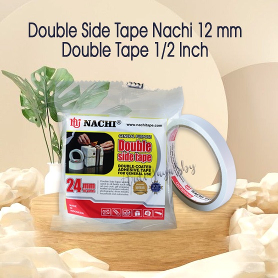 

Isolasi double Tape NACHI 12 mm x 10 yard /Isolasi Bolak Balik 1/2 inch NACHI