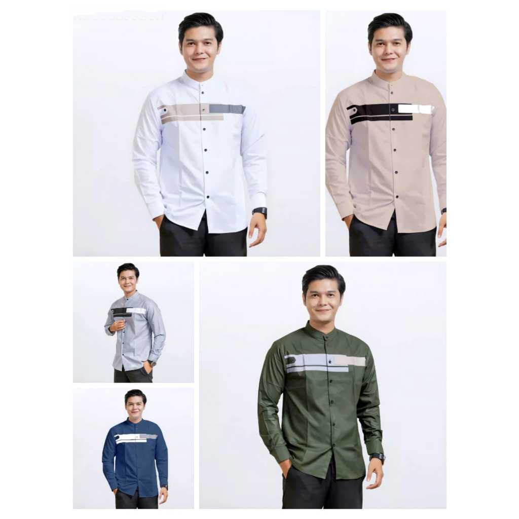 EDRACO Baju Koko Pria Lengan Panjang Motif JORDAN Navy Coksu Army Putih Abu muda