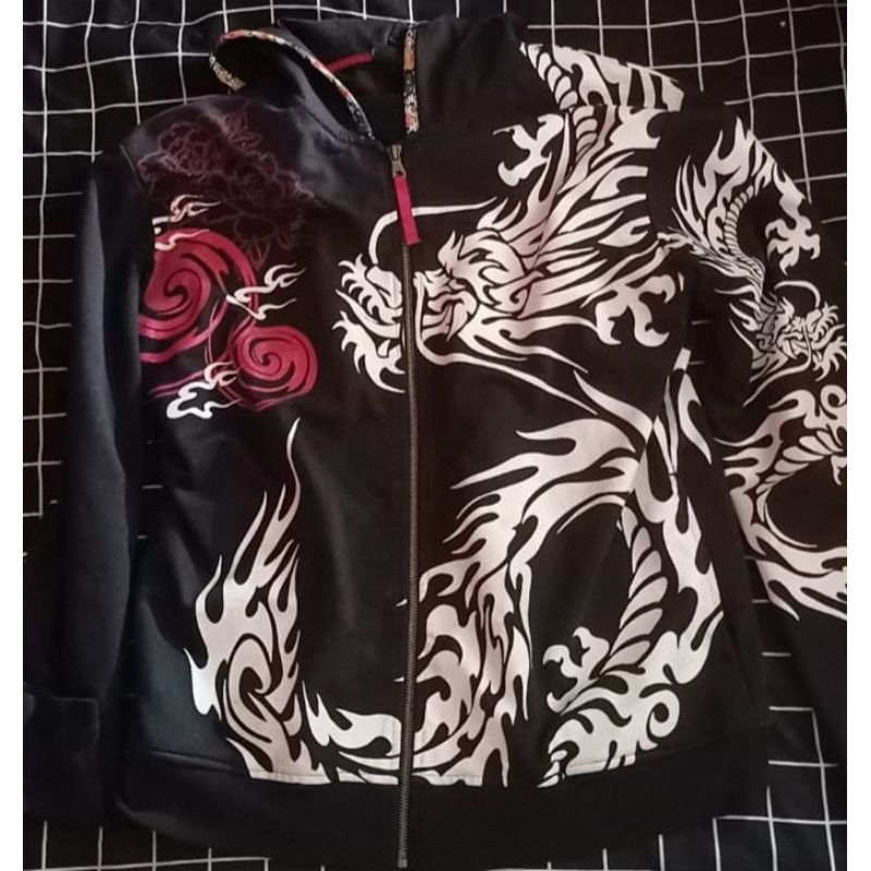 sukajan yakuza dragon zipper hoodie