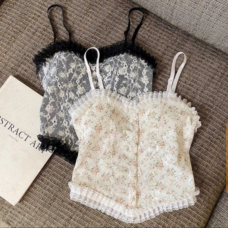 Korean TankTop Lace Pearly Floral