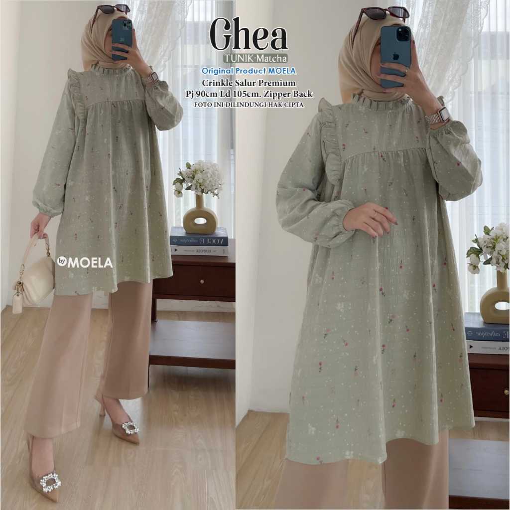 Moela Ghea Tunik Cantik Motif Bahan Crinkle Salur Premium
