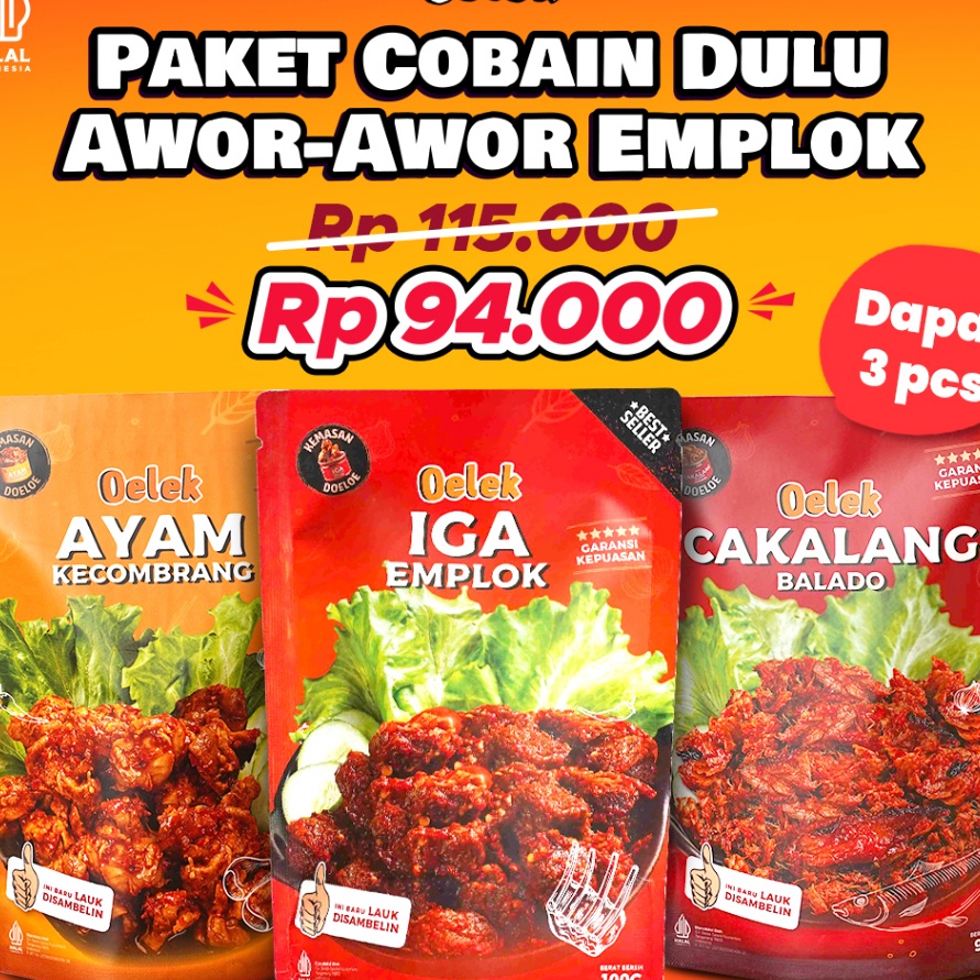 

BJCZ5750 【Penjualan Terbaik】COD Paket Cobain Dulu Awor-Awor Emplok / Iga Mercon / Iga Sambal / Oseng Iga / Cakalang Balado / Ayam Kecombrang