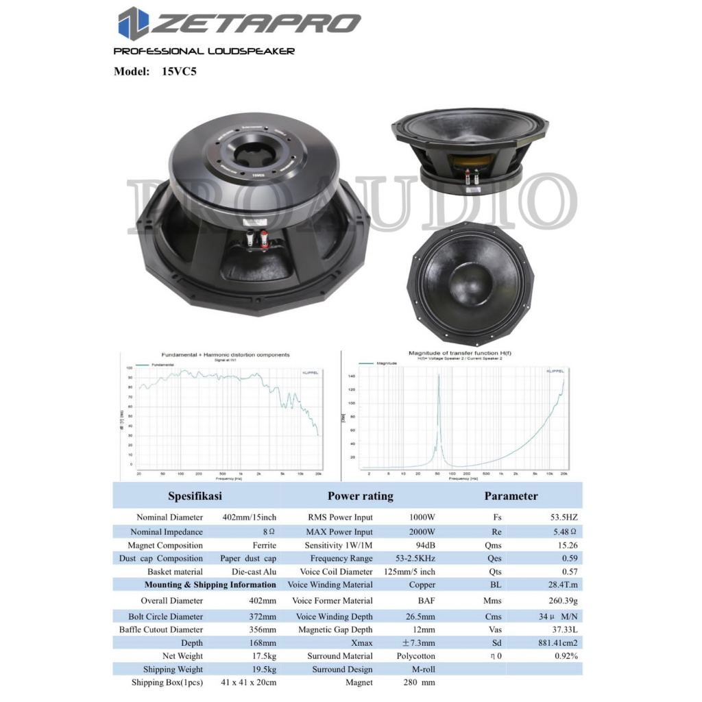 Komponen Speaker 15 Inch Zetapro 15VC5 / 15 VC 5 / 15 VC5 Original