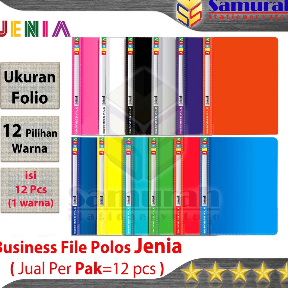 

Map Business File Polos Folio Jenia ( 1 pak ) isi 12 Pcs / Map Bisnis File Acco Plastik F4 12 Pilihan Warna