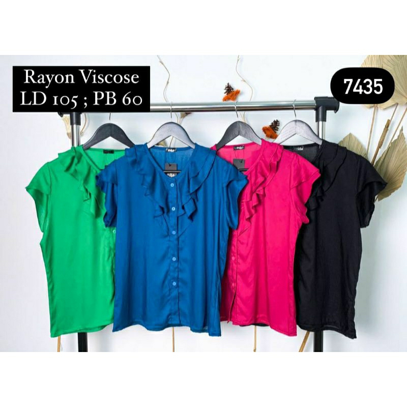MISO-Blouse rayon viscose/dada rempel lengan pendek