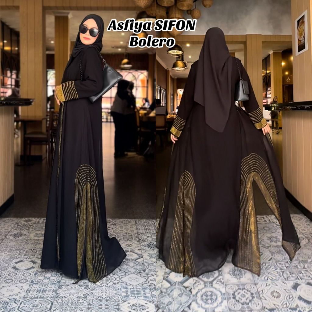 Abaya Gamis Hitam Turkey Dress Maxi Arab Saudi Bordir Turki Dubai Asfiya Sifon Bolero