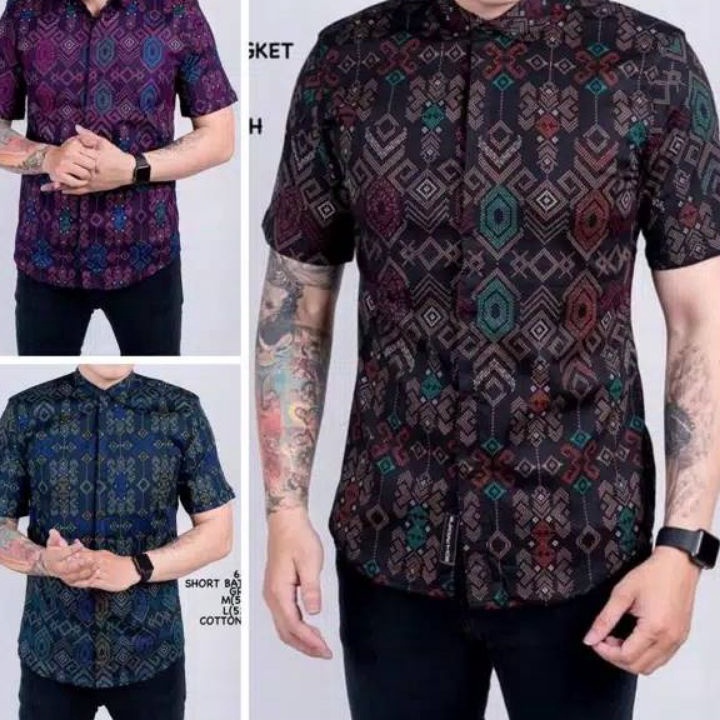 Banyak Peminat ( Ready Jumbo ) Kemeja Batik Pria Songket Lengan Pendek Batik Pendek Batik Songket.