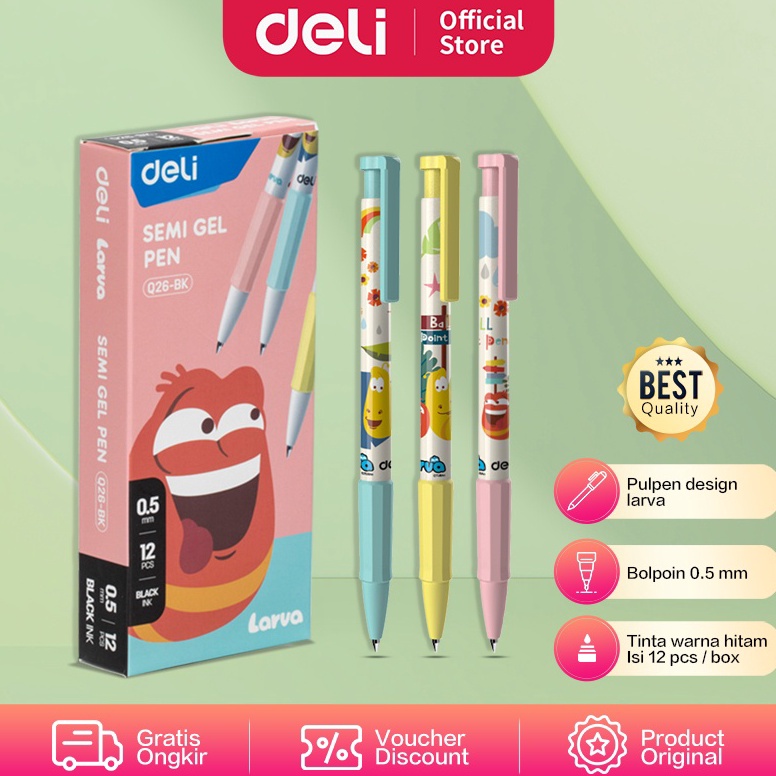 

Ready stok Deli Semi Gel Pen / Pulpen Semi Gel Kartun Larva 0.5mm Isi 12 pcs Tinta Hitam Tiga Variant Gambar EQ26 DJI