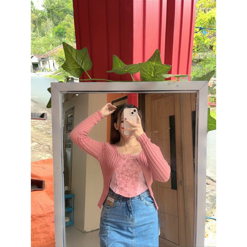 SET TANKTOP CARDI KNIT FLOWERS