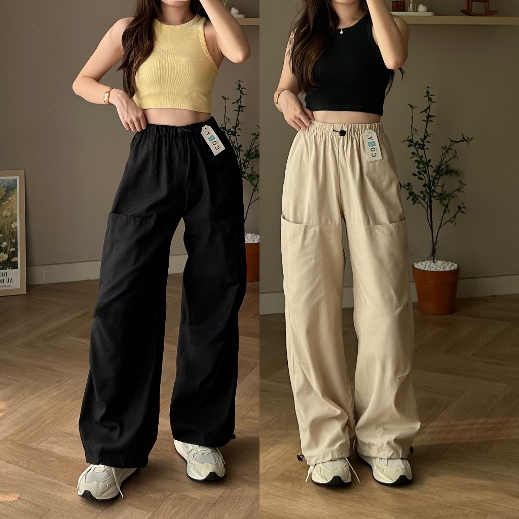 Grade Ori Jane Baggy Pants - Celana Kulot Jogger Cargo Serut Highwaist Chinos - Celana Kargo Wanita