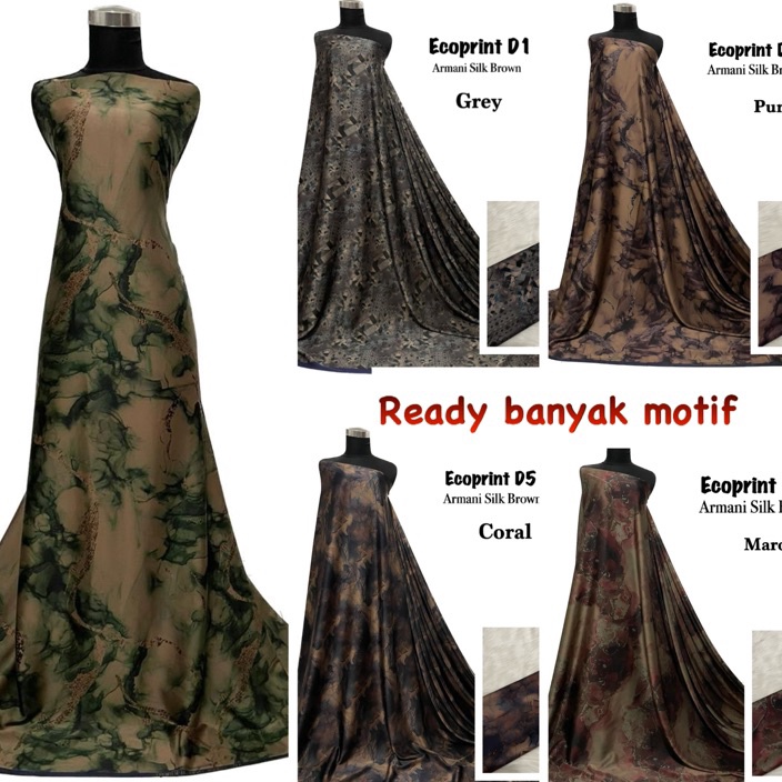 Terbaik.. Bahan Kain Armani silk brown ecoprint mewah / armany silk abstrak / kain silk meteran gami