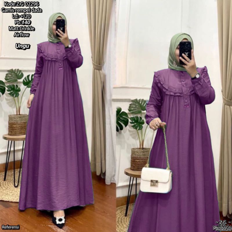 Gamis rempel dada crinkle airflow