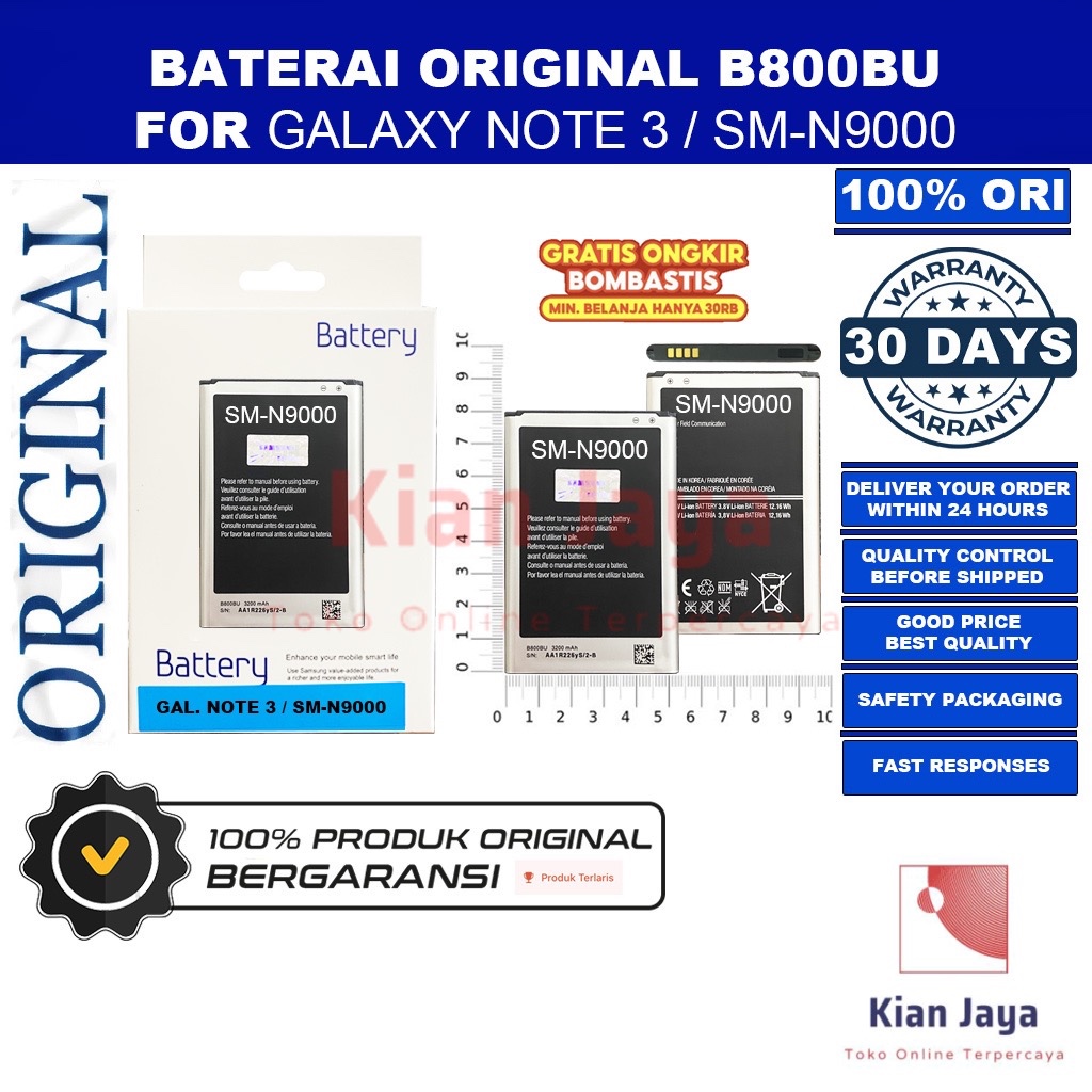 [Garansi 100% Ori] Baterai Galaxy Note 3 / SM-N900, N9000, B800BU Batre Batrai Battery Hp Original