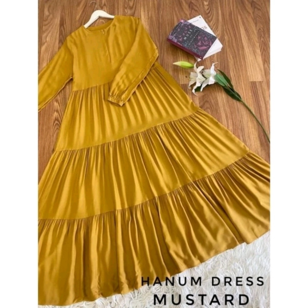 Gamis glessa viral - gamis loly ld 110 pb 130 - gamis midi kekinian-HANUM DRESS MUSTARD