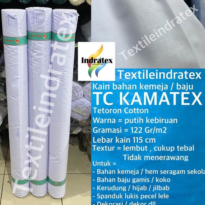 ( per setengah meter ) Kain katun jepang TC KAMATEX warna PUTIH lebar 115 cm bahan meteran baju keme