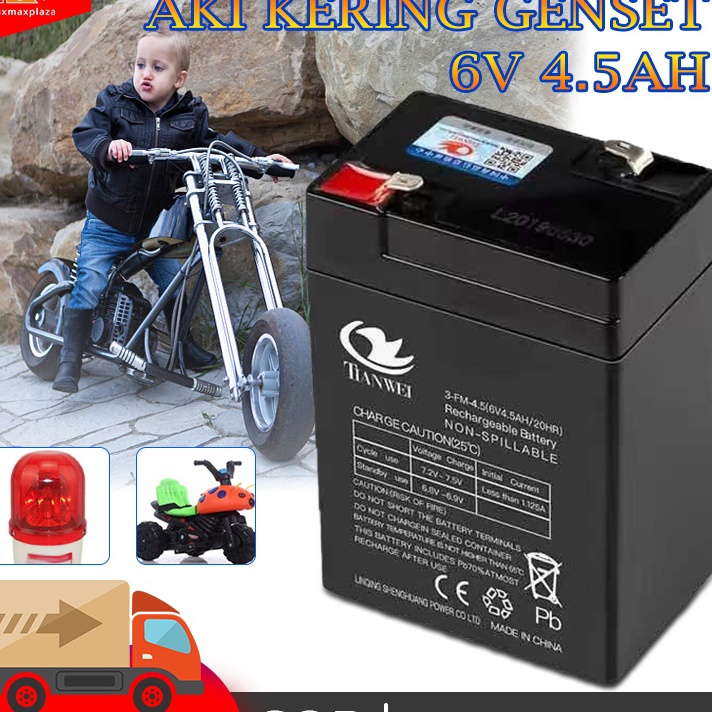 GKZK1340 ✓ Baterai Aki Kering 6V 4,5 12ahAh +1 Charger / Baterai UPS Battery Lampu Emergency/Aki Ker