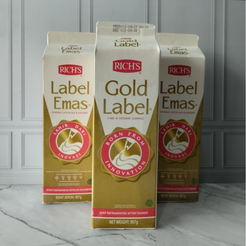 

rich gold label/rich whip cream gold lebel/rich label emas/cake topping rich/whipping cream cair