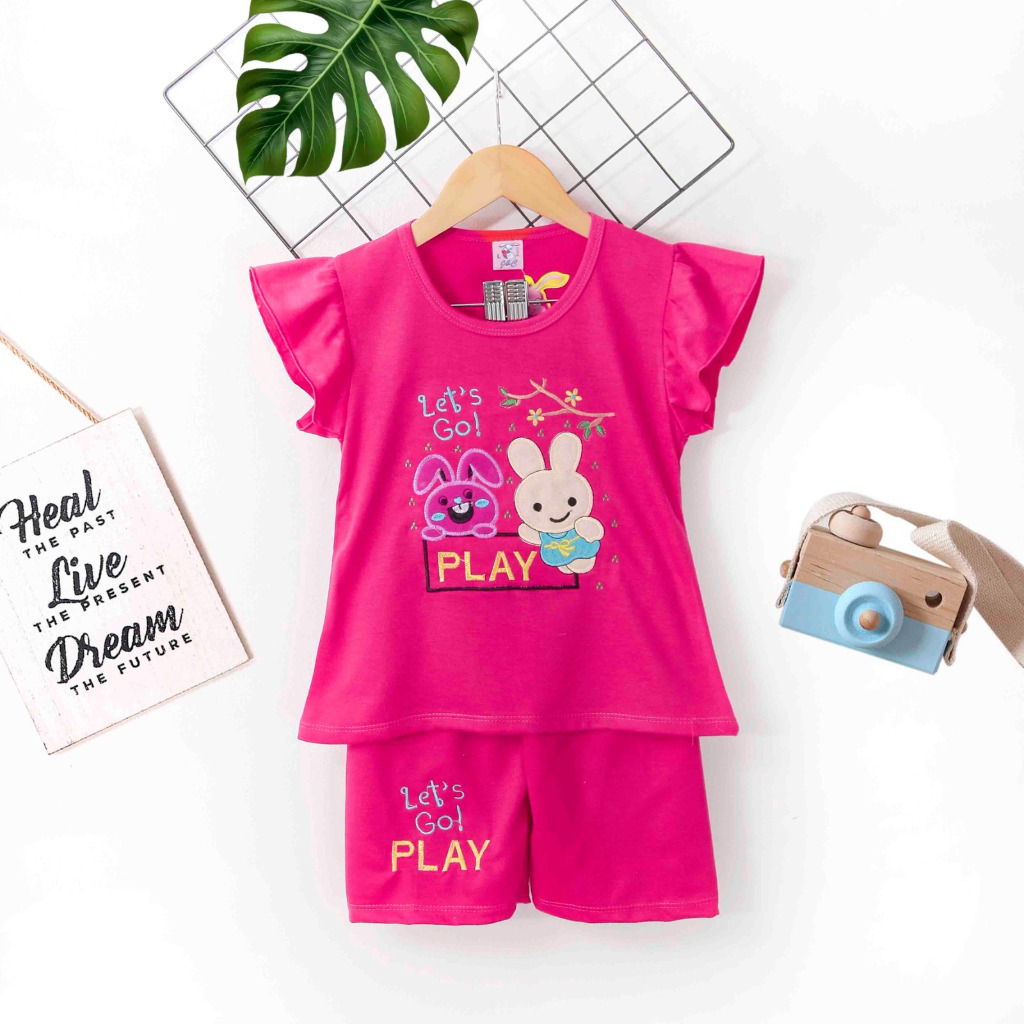 Stelan anak perempuan 2-9 tahun lengan pendek celana pendek/stelan bordir motif/one set anak