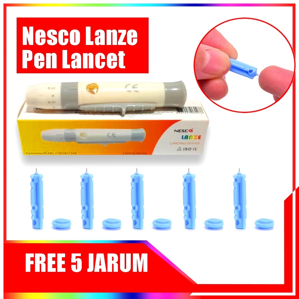 Nesco Lanze Pen Lancet Pen Jarum Auto Click Bonus 5 Jarum  /Alat Tusuk Jarum / Lancing Device Mode -