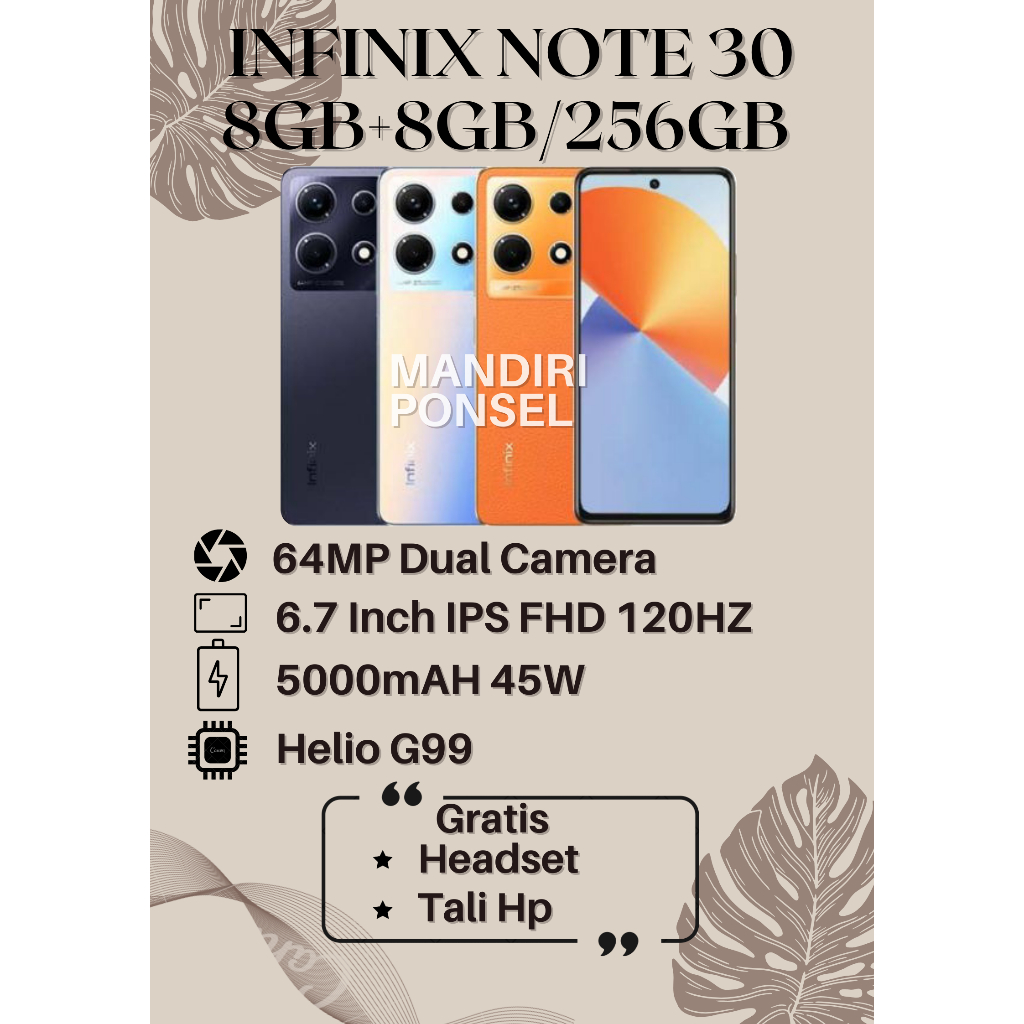 INFINIX NOTE 30 NFC RAM 16GB(8+8 EXTEND/256GB) GRATIS HEADSET dan TALI HP