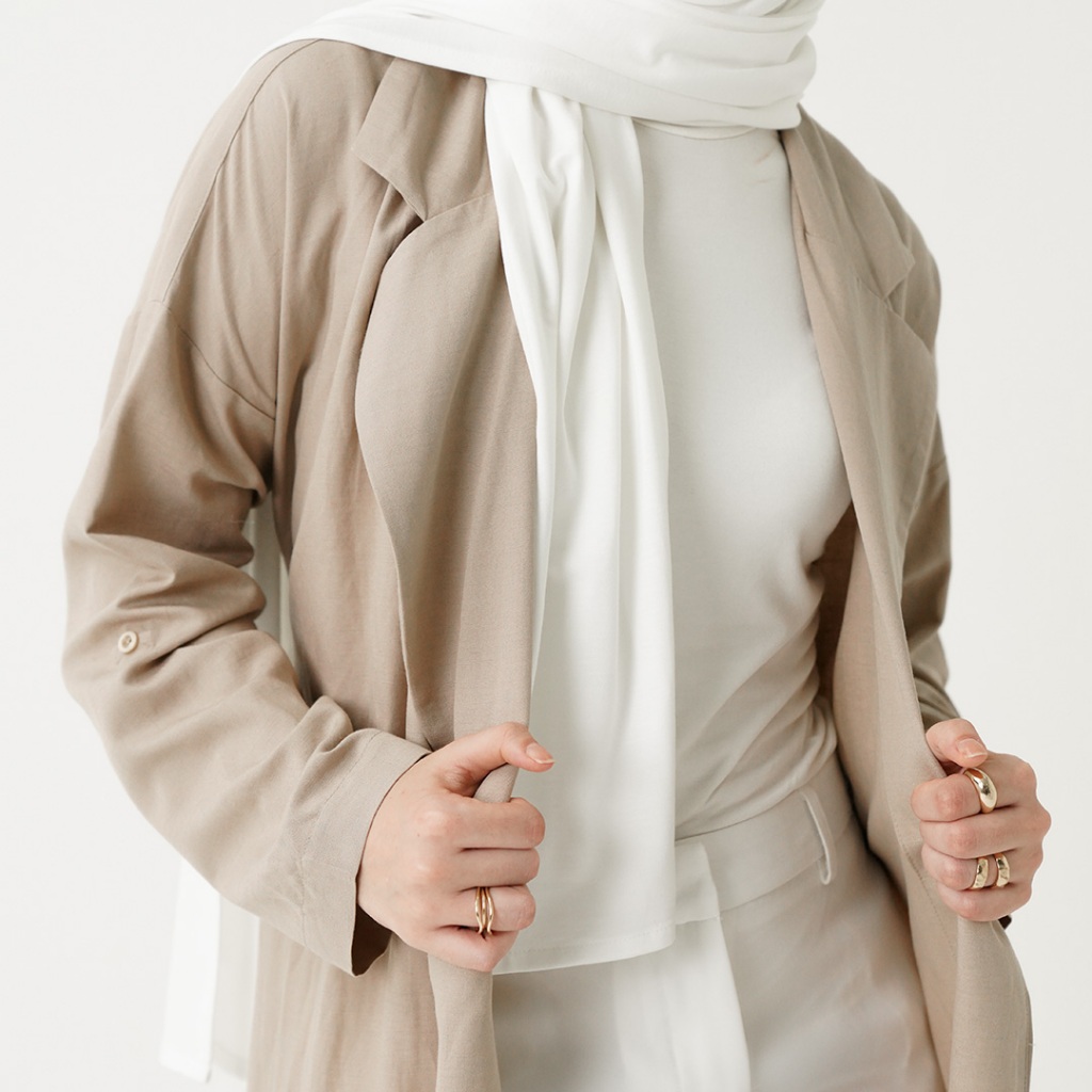 Queensland Blazer Cardigan With Slit Wanita LIN000290Q Oat Milk