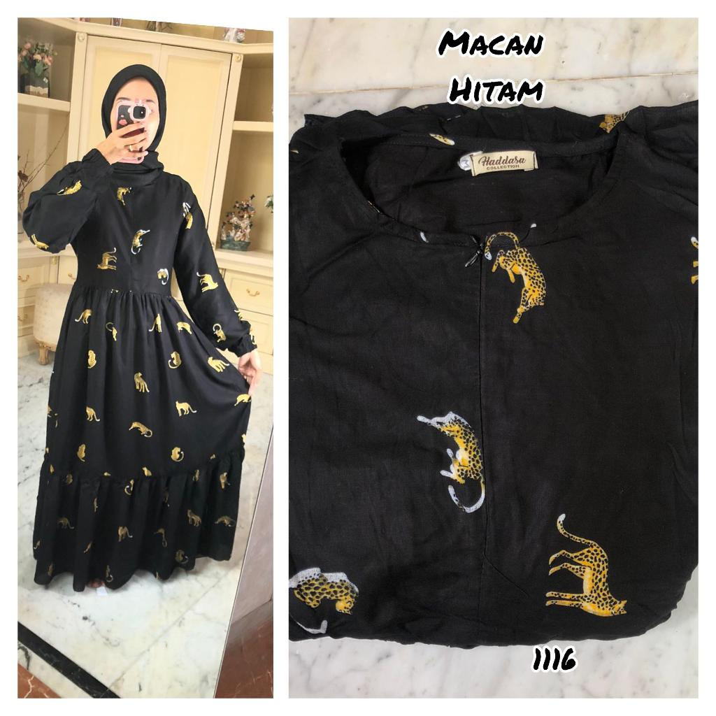 GAMIS RAYON MOTIF MACAN (HITAM)