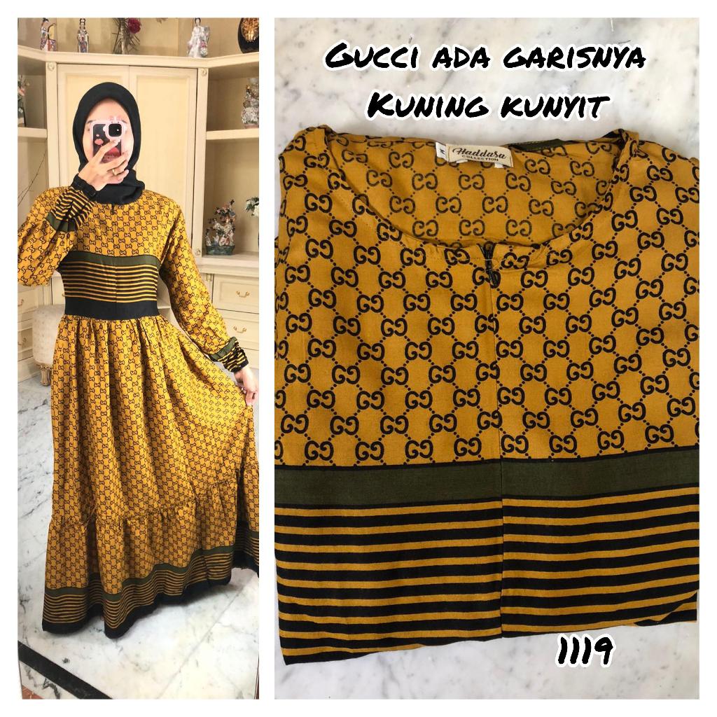 GAMIS RAYON MOTIF GUCCI ADA GARISNYA (KUNING KUNYIT)