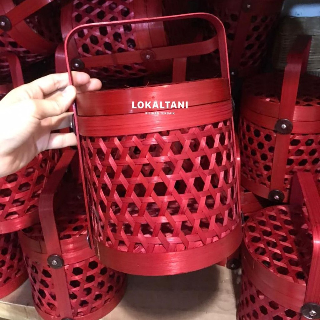 Hampers Bambu Imlek / Keranjang Hampers / Keranjang Anyaman/Anyaman Rantang Kecil Merah