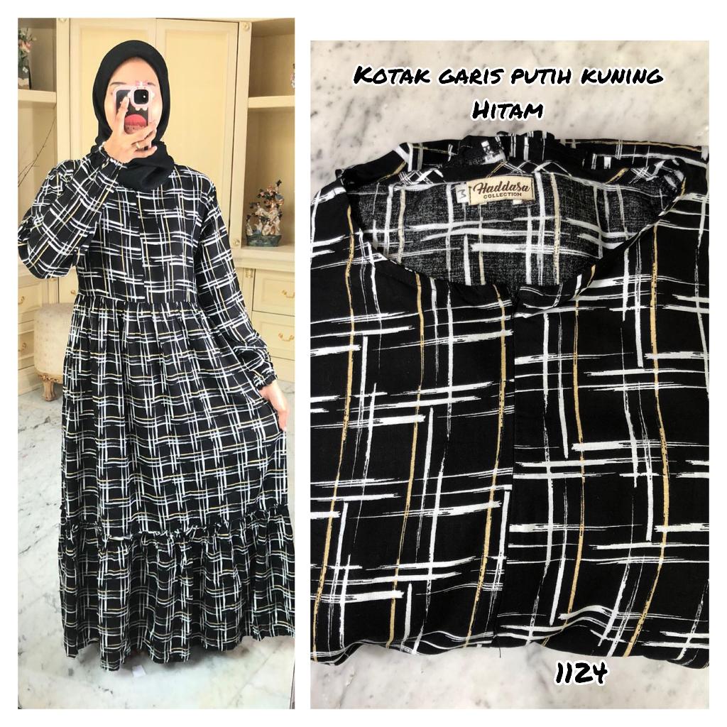 GAMIS RAYON MOTIF KOTAK GARIS PUTIH KUNING (HITAM)