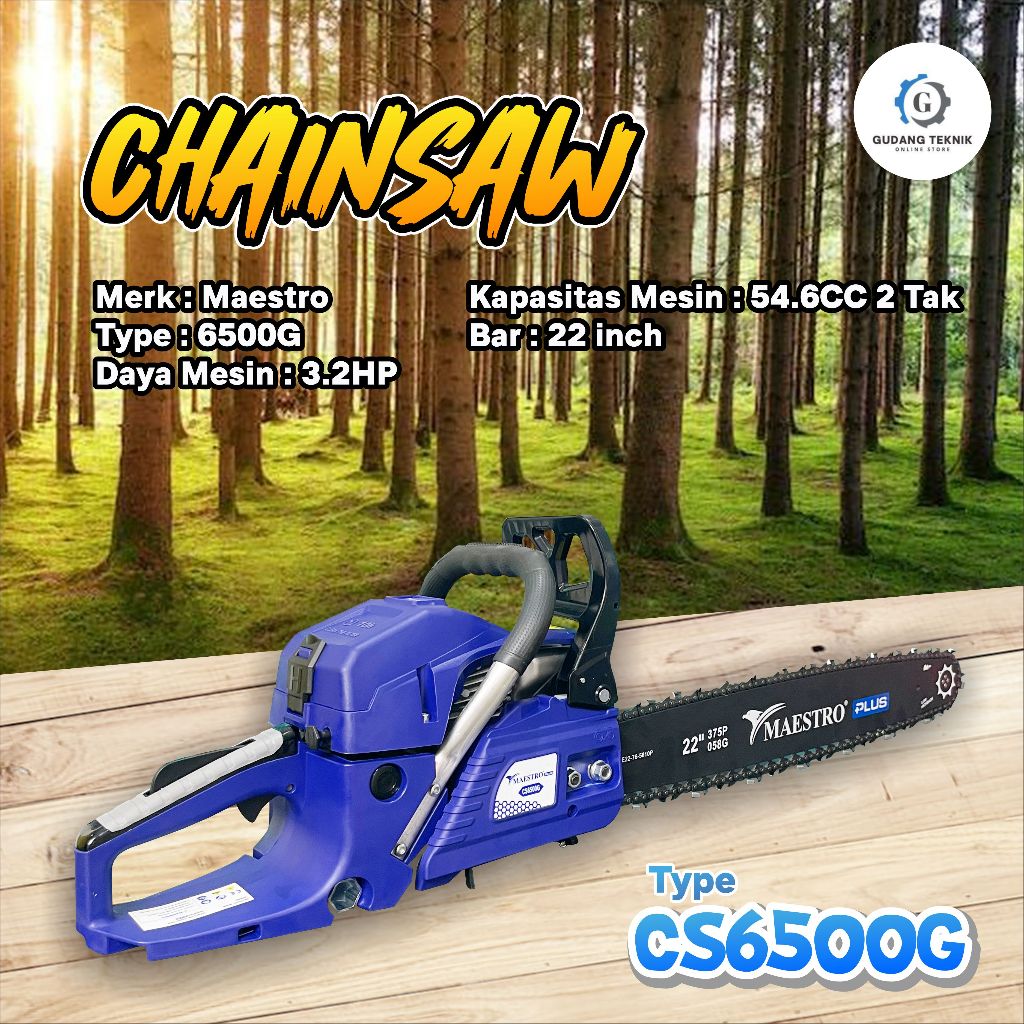 Chainsaw Maestro CS6500G - Mesin Gergaji Kayu 22" Gigi Maestro CS6500 G / Gasoline Chainsaw Bar Gigi