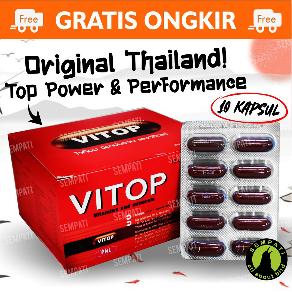 Vitop 1 Strip 10 Kapsul Import Thailand Vitamin Doping Ayam Laga Jago Aduan Pertarung Jantan Bangkok Suplemen Obat Vitamin Ayam Burung Merpati Nafas Panjang