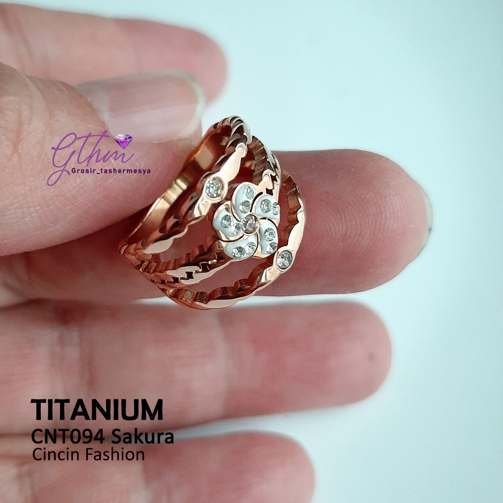 Cincin Ori Titanium Sakura Mata Rose Gold Awet Anti Karat Bisa dipakai sehari-hari Perhiasan Fashion Import Premium cnt094