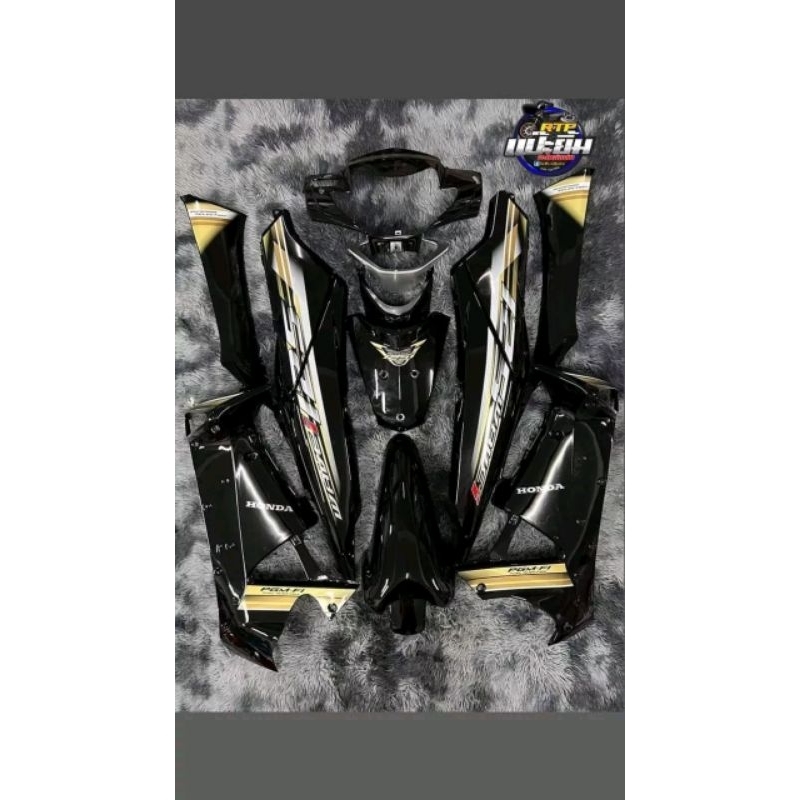 cover body full set halus honda supra125 wave full hitam setriping coklat supra 125 wave