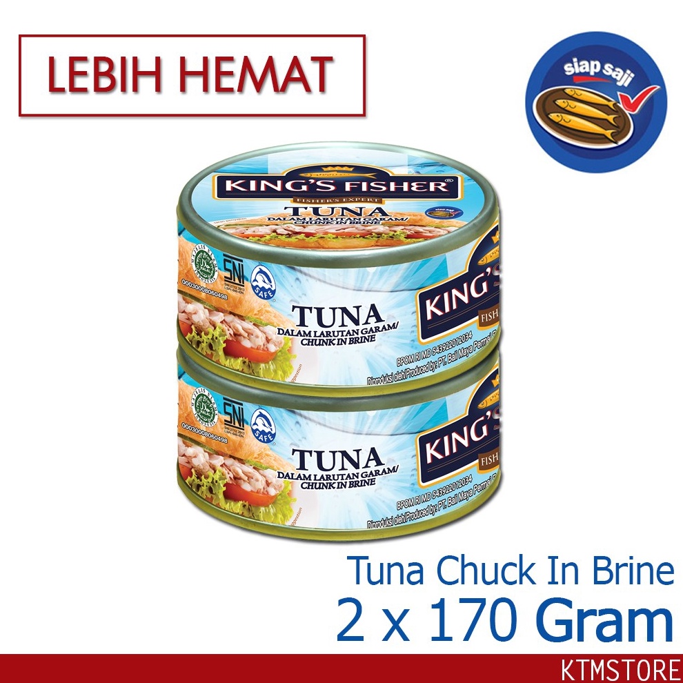 

12.12 sale KtmStore Paket 2 pcs King's Fisher Tuna dalam Air Garam Tuna in Brine Daging Tuna Makanan Kaleng 170 g !