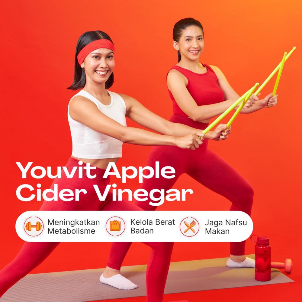 Apple Cider Vinegar Gummy untuk Kelola Berat Badan | Youvit ACV 28 Hari (4 Pouch) dengan Apel, Ekstrak Greentea, Vit B12 (Asam Cuka Apel)