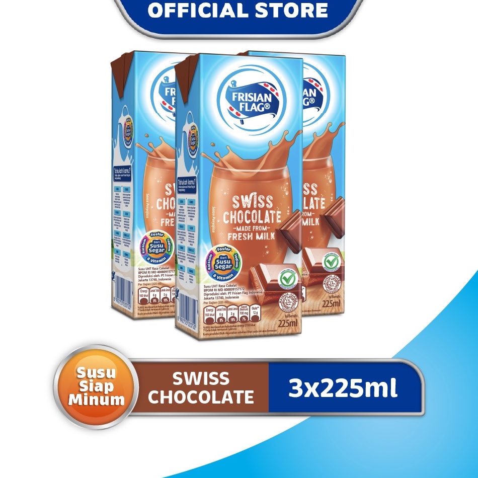 

➽ Frisian Flag Susu UHT Swiss Chocolate 3 x 225 ml ➟Best Produk