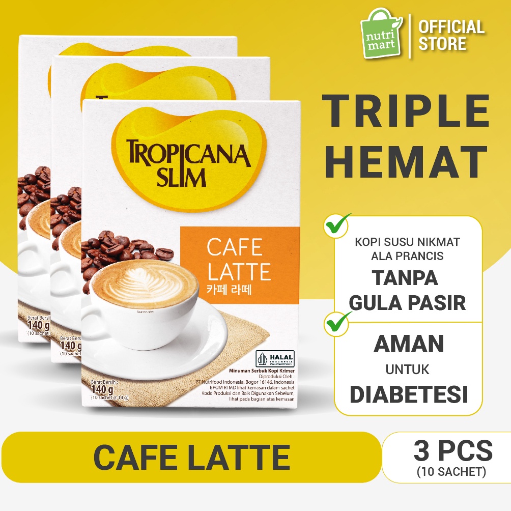 

H4rga Murah Triple Pack - Tropicana Slim Cafe Latte 10 Sachet 14 gram - Kopi Susu Nikmat Tanpa Gula Pasir Promo Semangat