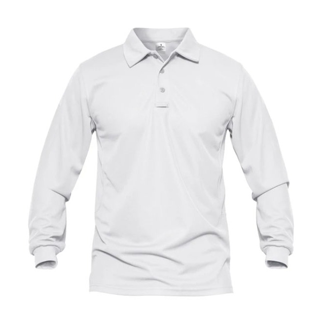 Jemssky - Kaos Polo Shirt Pria Kerah Polos Lengan Panjang Unisex Putih