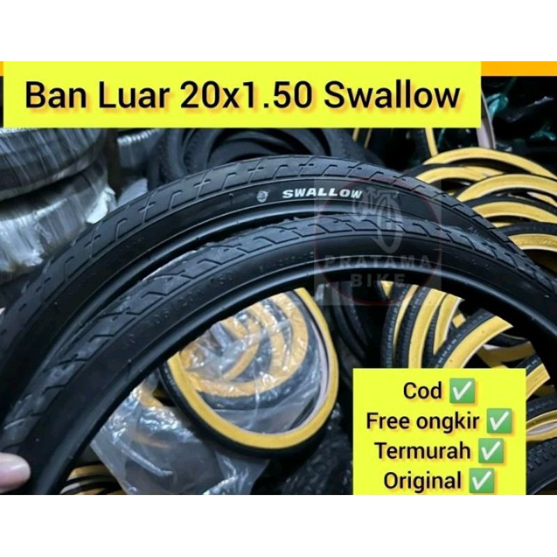 BAN LUAR SEPEDA UKURAN 20x150 swallow hitam