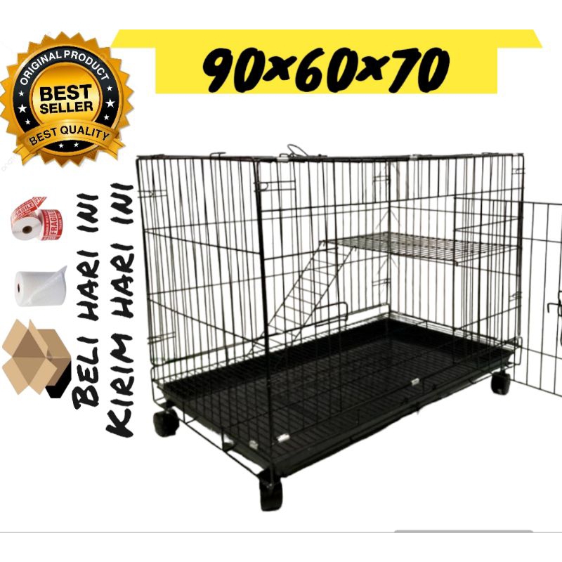 KANDANG KUCING JUMBO 90×60×70 BESI LIPAT TEBAL