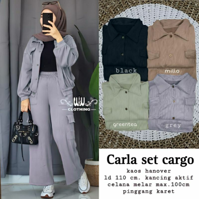 Original Product By W&w Carla Set Cargo Fashion Pakaian Muslim Wanita Setelan Atasan Tunik Jumbo Inn