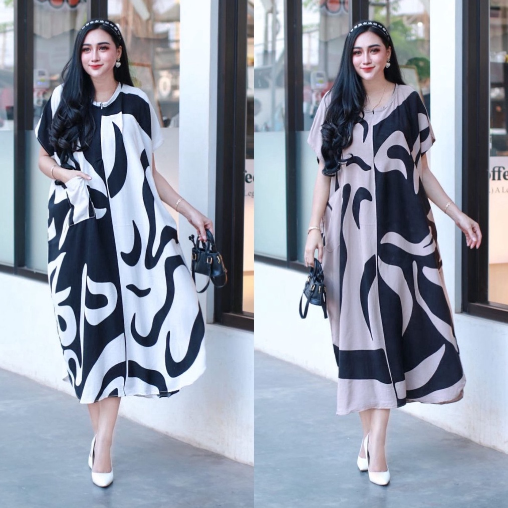 Terbaru dan terlaris Daster MONOKROM premium model lowo jumbo LD 130cm Bahan Rayon Grade A tebel dan